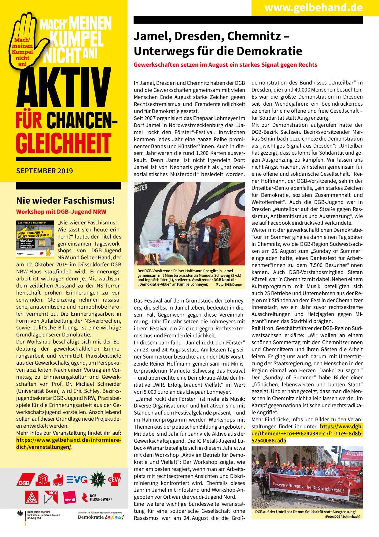Cover von Aktiv für Chancengleichheit. September 2019