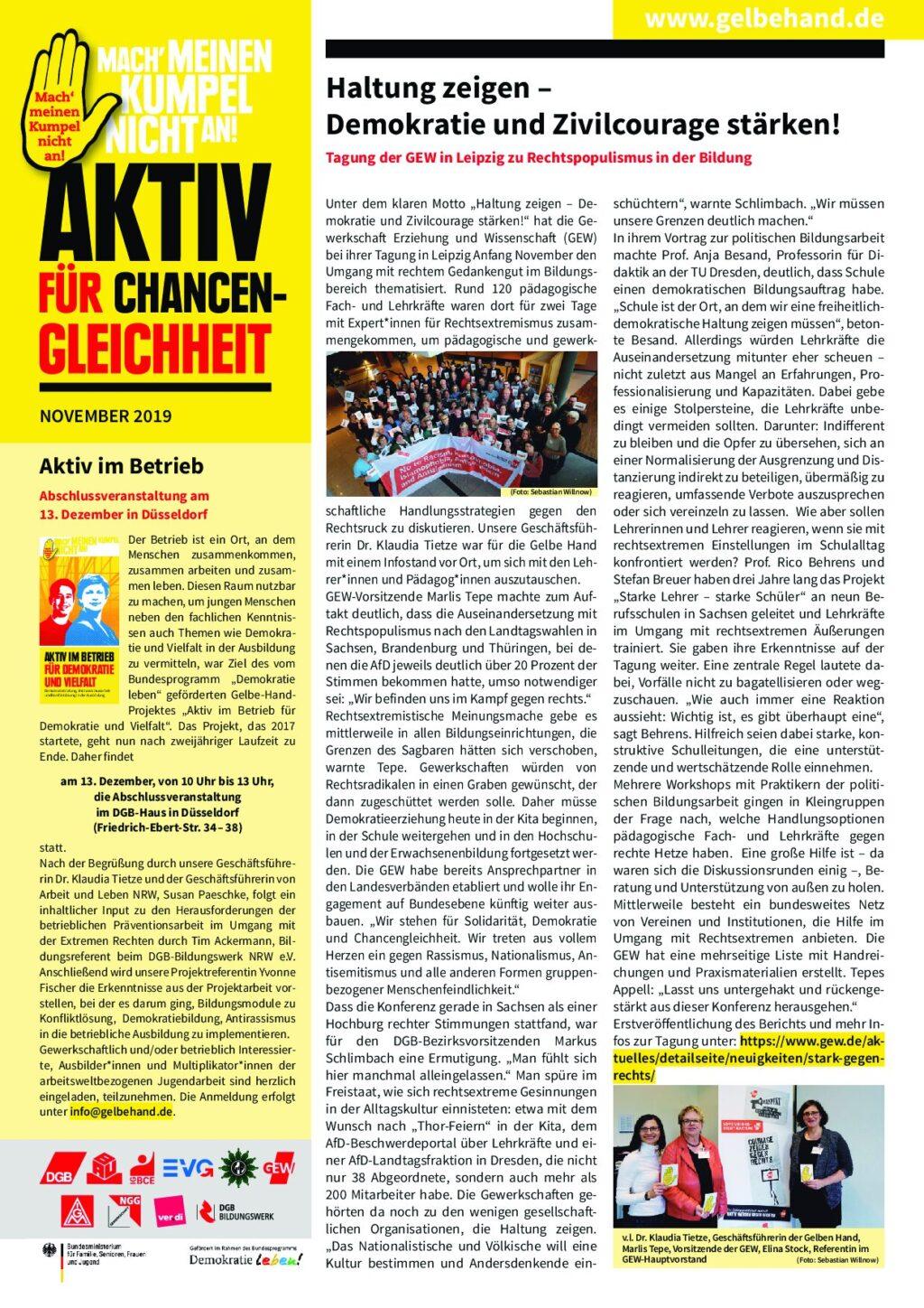Cover von Aktiv für Chancengleichheit November 2019