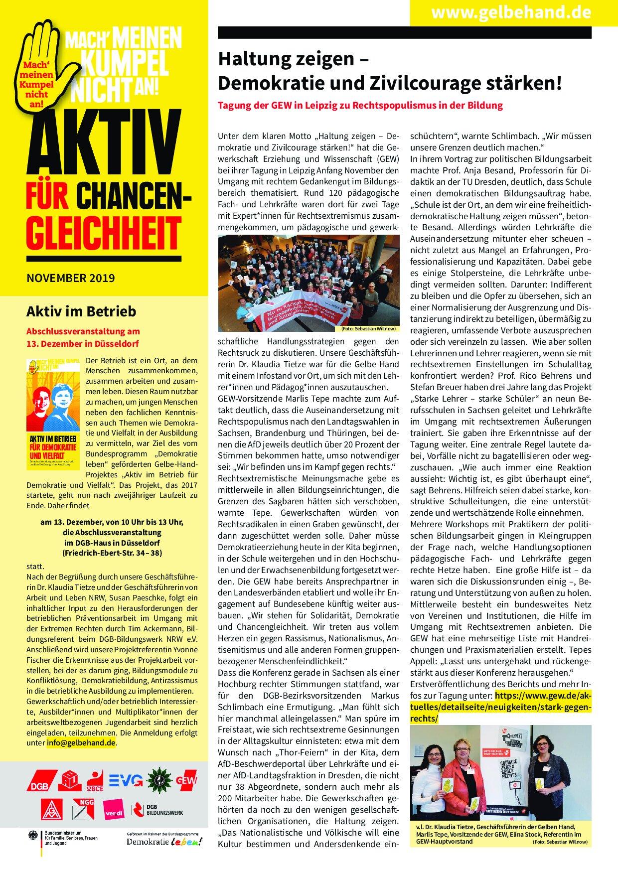 Cover von Aktiv für Chancengleichheit November 2019