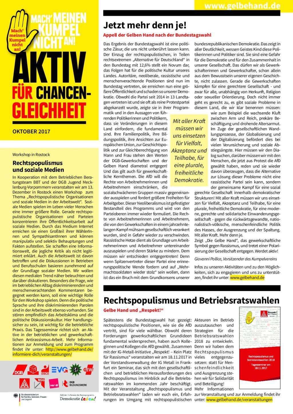 Cover von Aktiv für Chancengleichheit Oktober 2017