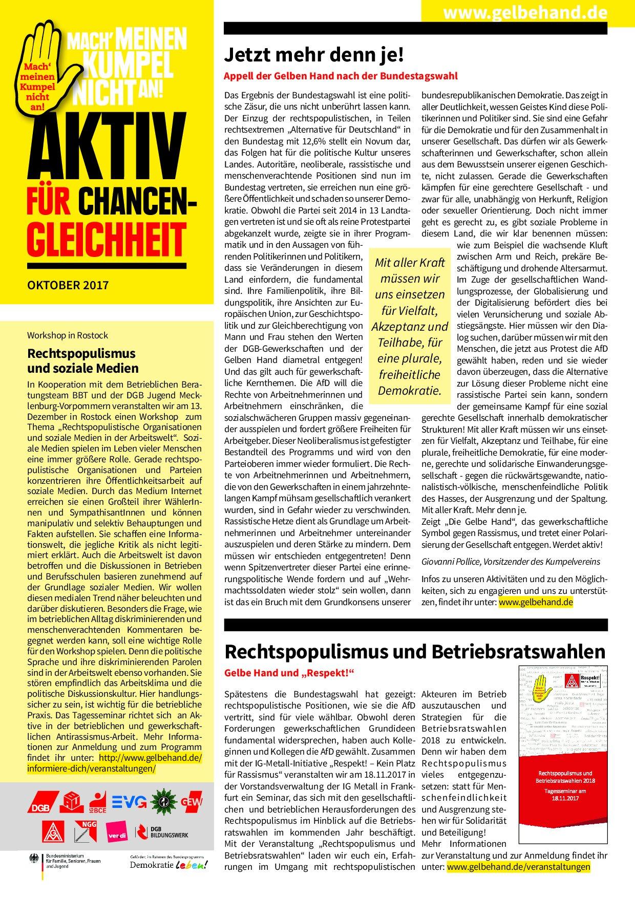 Cover von Aktiv für Chancengleichheit Oktober 2017