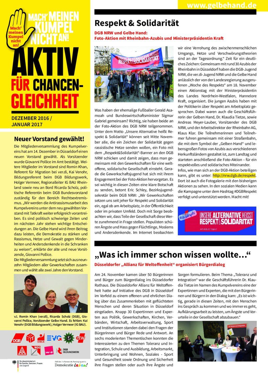 Cover von Aktiv für Chancengleichheit. Dezember 2016/Januar 2017