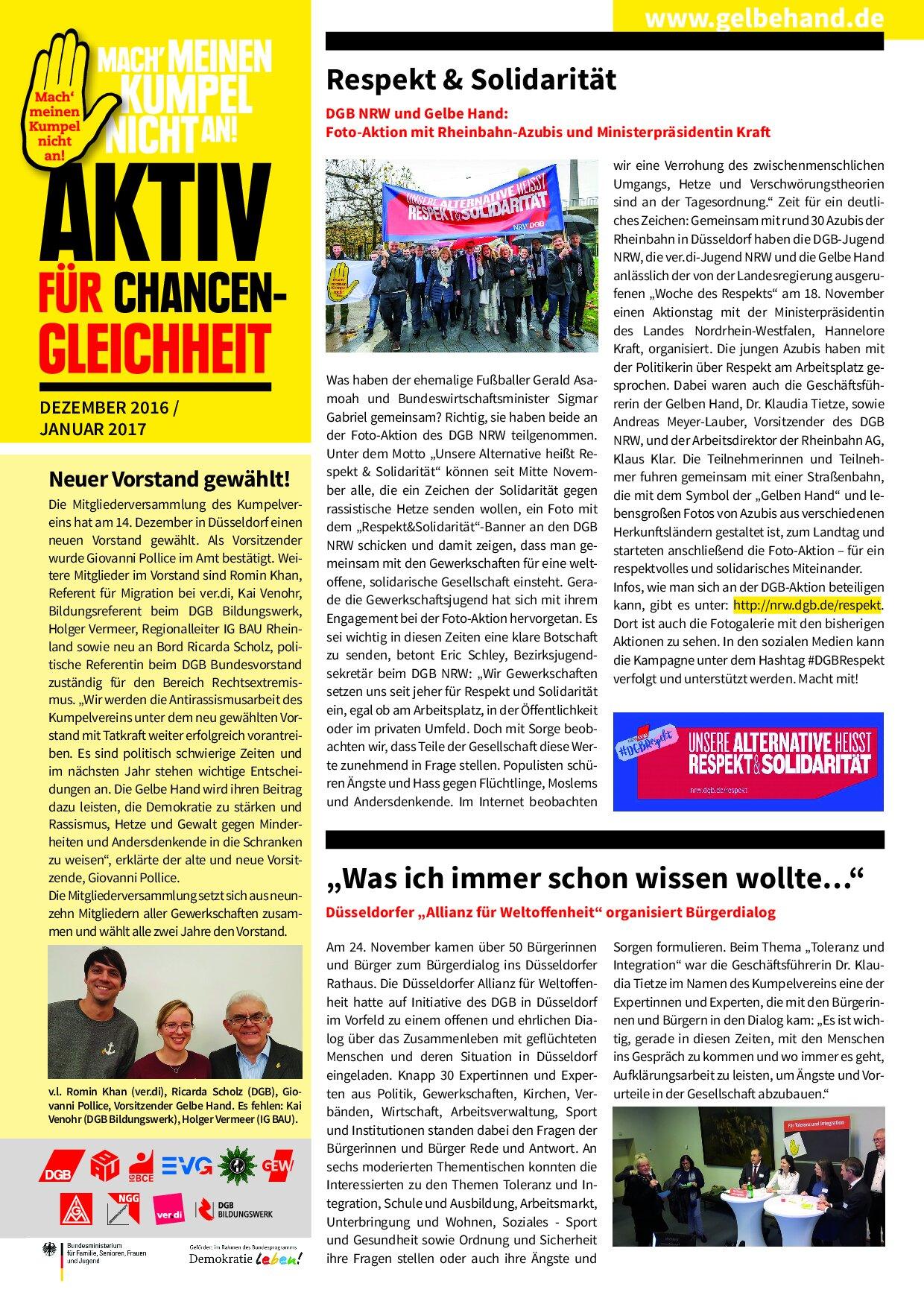 Cover von Aktiv für Chancengleichheit. Dezember 2016/Januar 2017