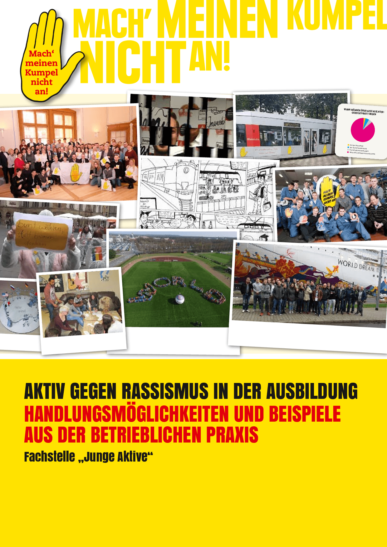 Cover von Aktiv gegen Rassismus in der Ausbildung – Handlungsmöglichkeiten und Beispiele aus der betrieblichen Praxis. Fachstelle "Junge Aktive"