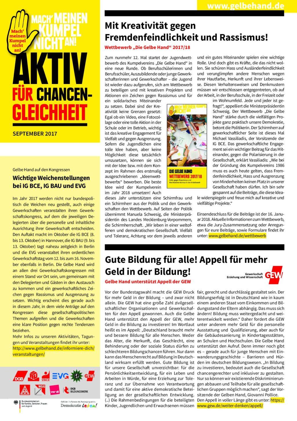 Cover von Aktiv für Chancengleichheit September 2017