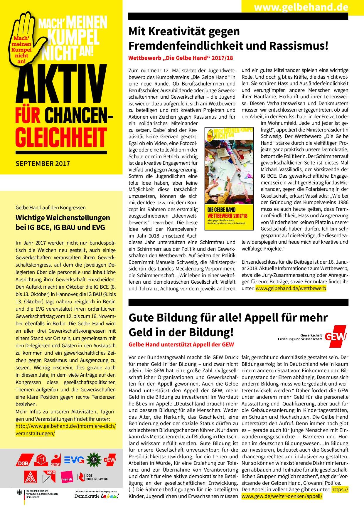 Cover von Aktiv für Chancengleichheit September 2017