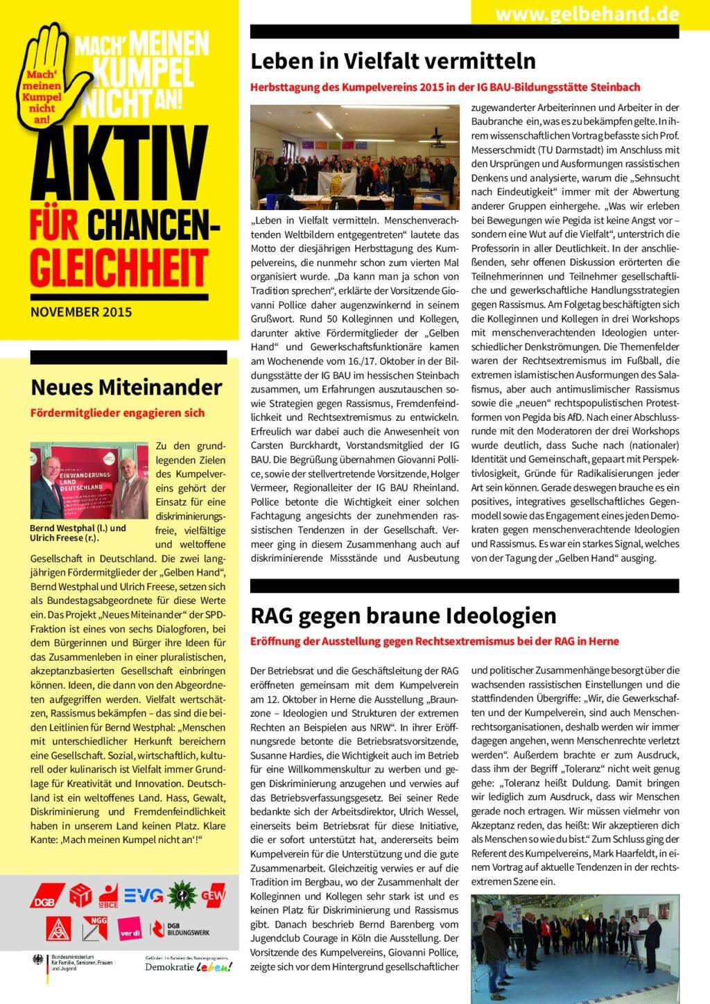 Cover von Aktiv für Chancengleichheit. November 2015