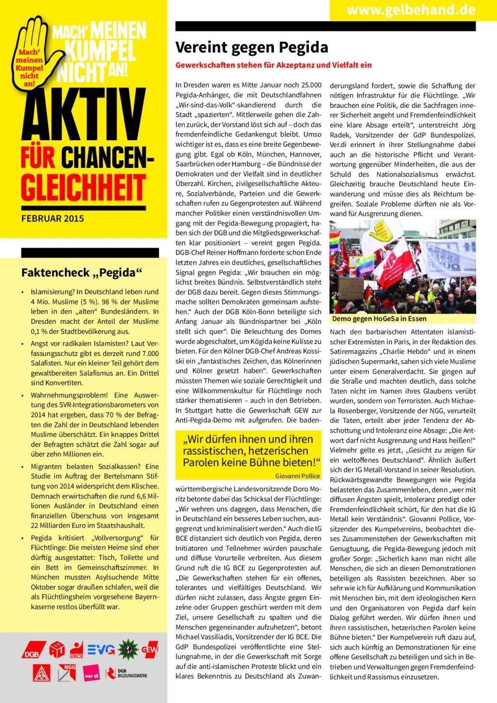 Cover von Aktiv für Chancengleichheit. Februar 2015