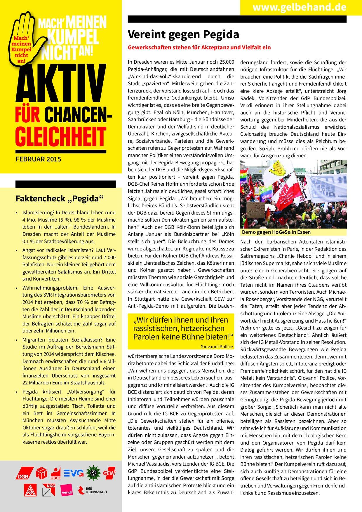 Cover von Aktiv für Chancengleichheit. Februar 2015