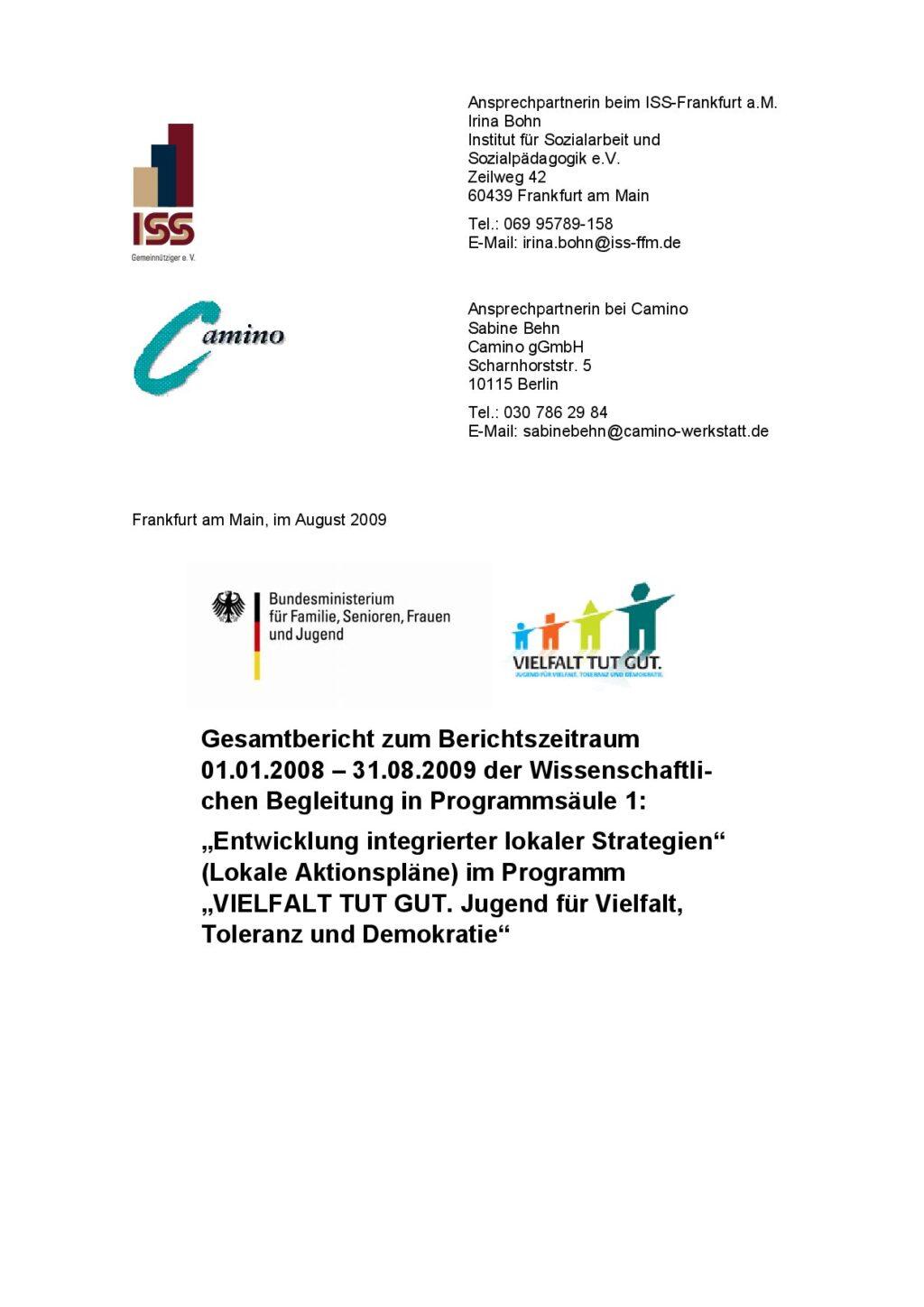 Cover von Gesamtbericht zum Berichtszeitraum 01.01.2008-31.08.2009 der Wissenschaftlichen Begleitung in Programmsäule 1: "Entwicklung integrierter lokaler Strategien" (Lokale Aktionspläne)