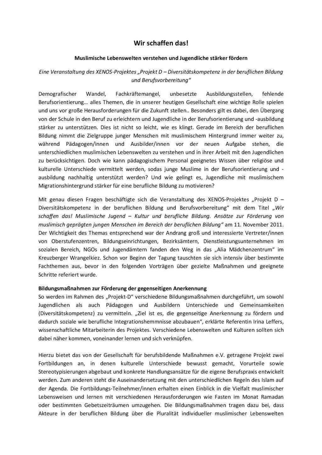 Cover von Wir schaffen das! Muslimische Jugendliche verstehen und Jugendliche stärker fördern