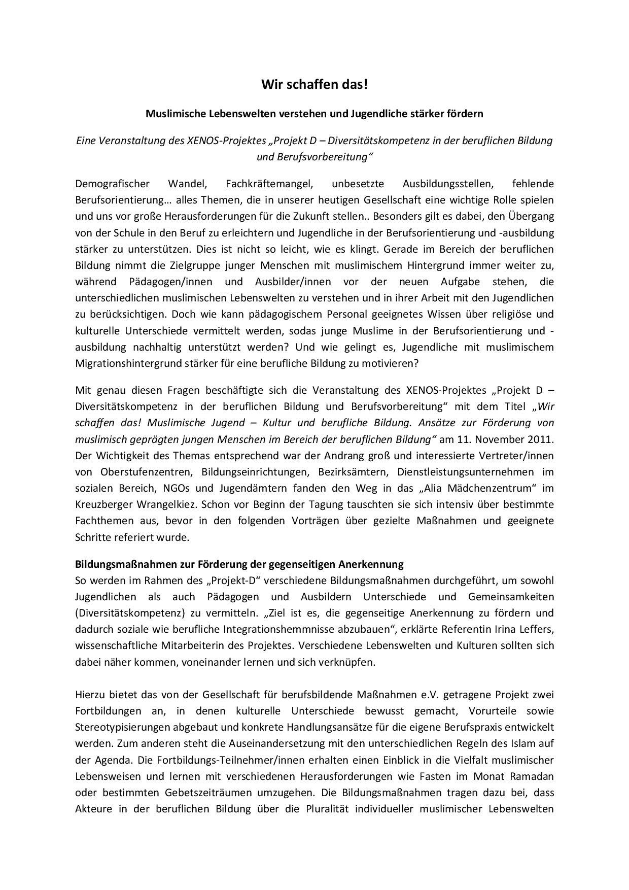 Cover von Wir schaffen das! Muslimische Jugendliche verstehen und Jugendliche stärker fördern