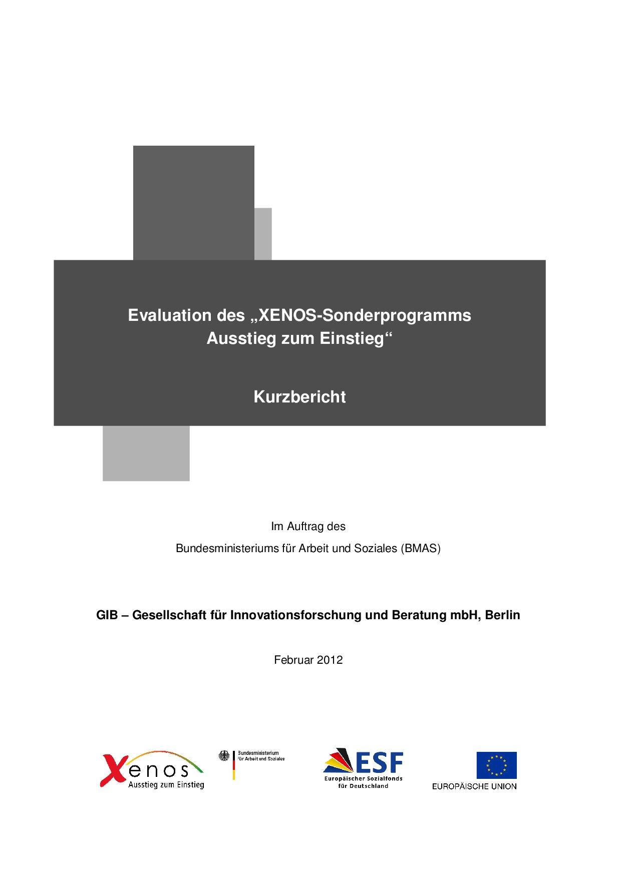 Cover von Evaluation des "XENOS-Sonderprogramms Ausstieg zum Einstieg". Kurzbericht