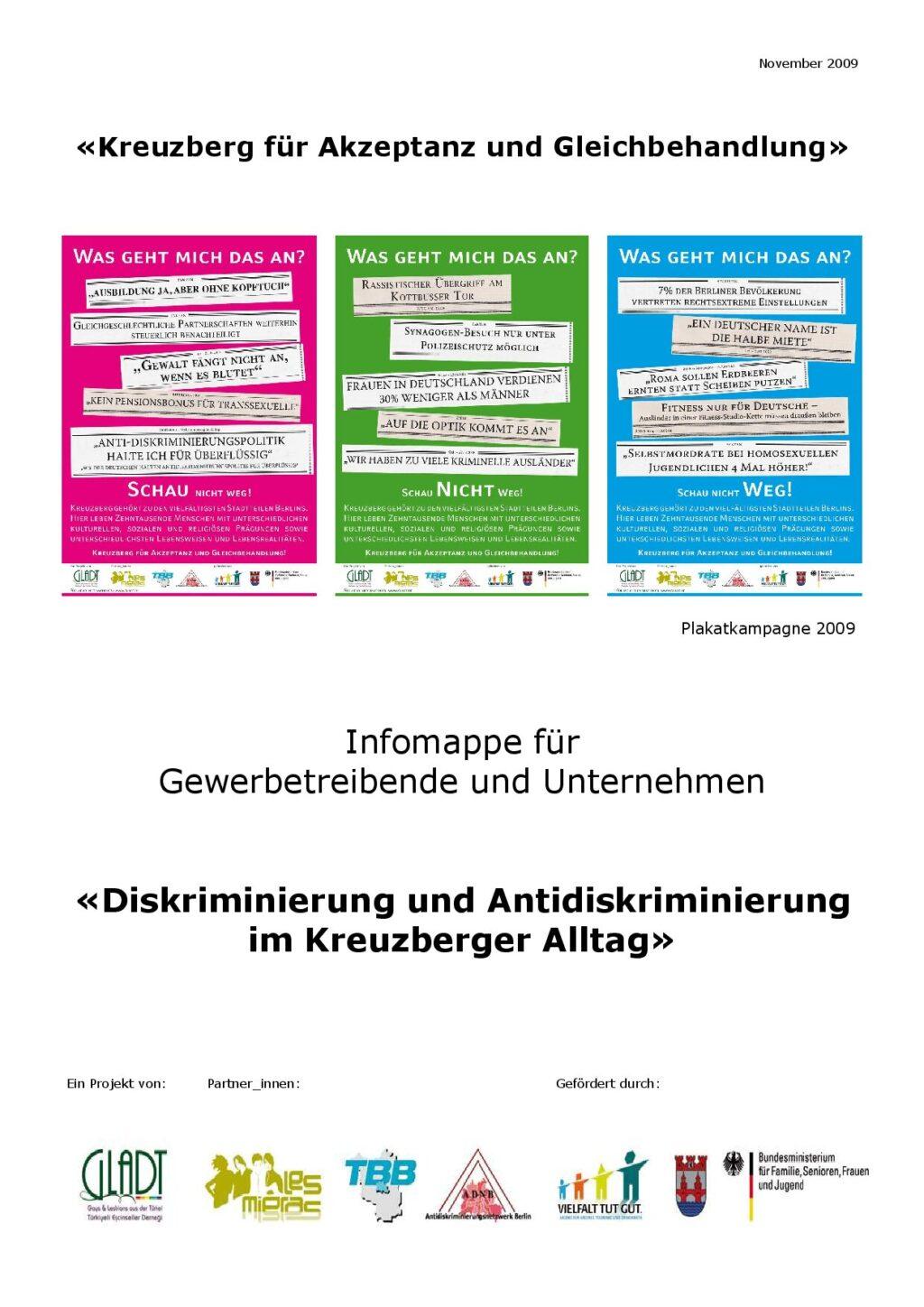 Cover von Infomappe für Gewerbetreibende und Unternehmen "Diskriminierung und Antidiskriminierung im Kreuzberger Alltag"