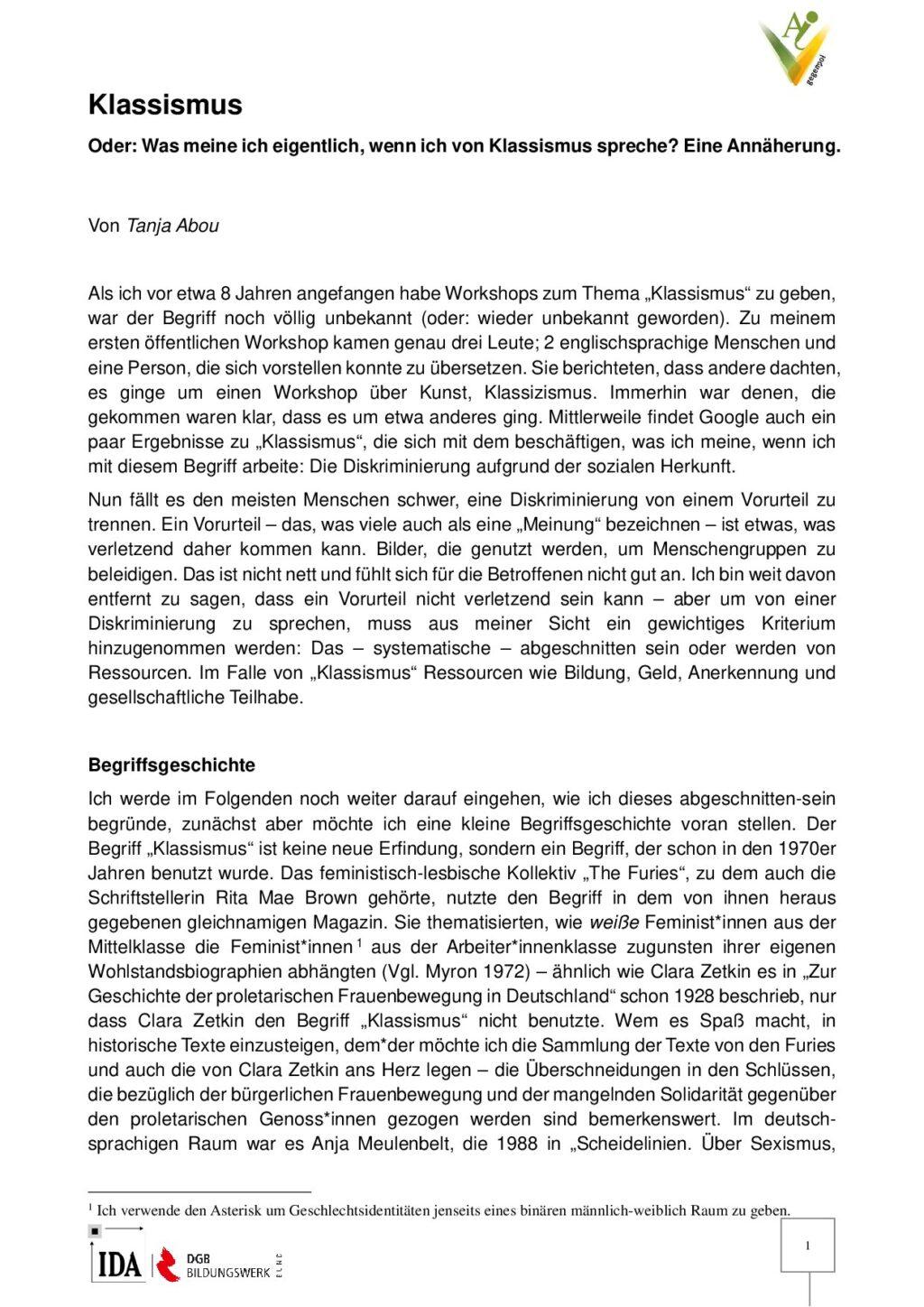 Cover von Klassismus oder was meine ich eigentlich, wenn ich von Klassismus spreche? Eine Annäherung.