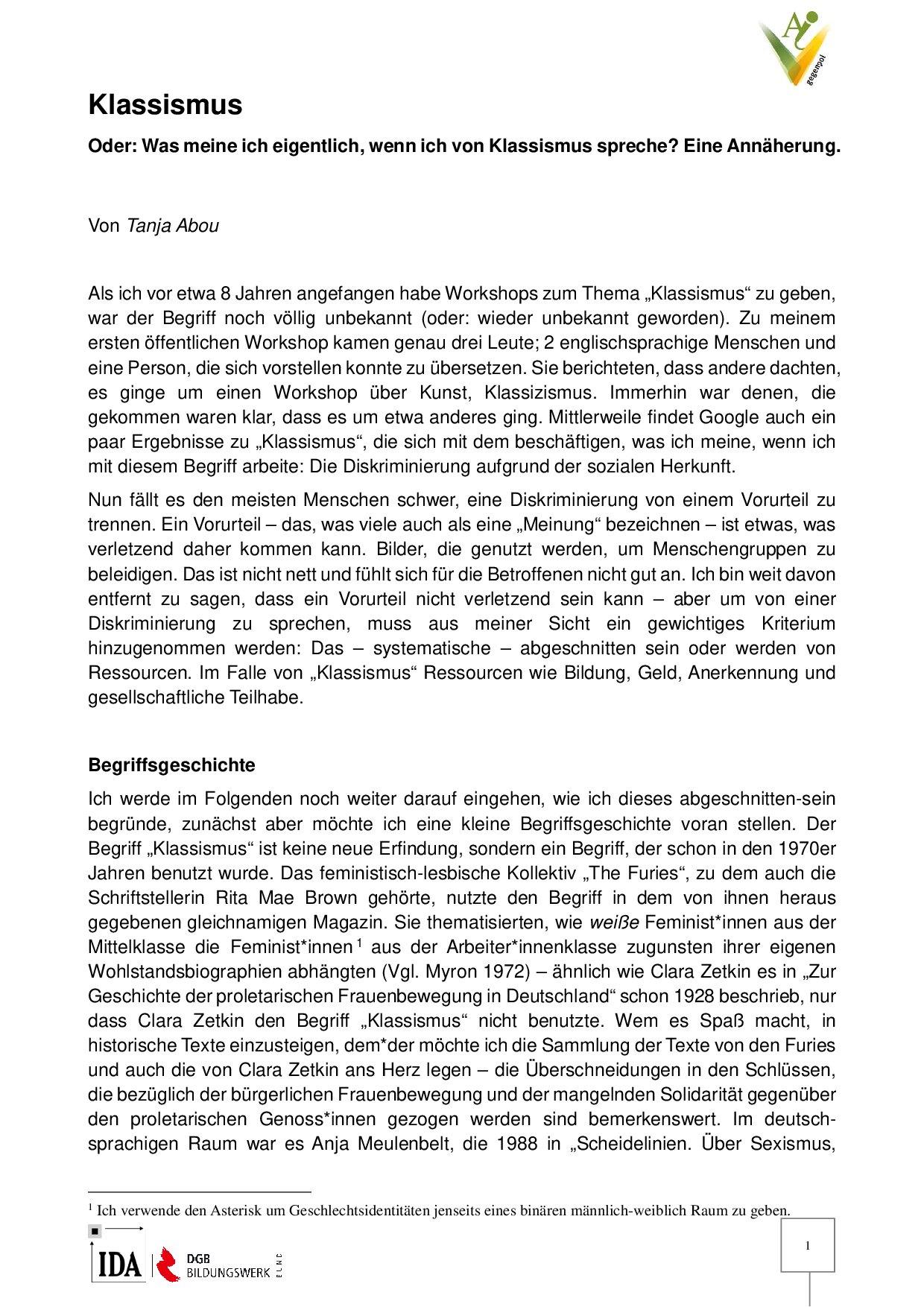 Cover von Klassismus oder was meine ich eigentlich, wenn ich von Klassismus spreche? Eine Annäherung.