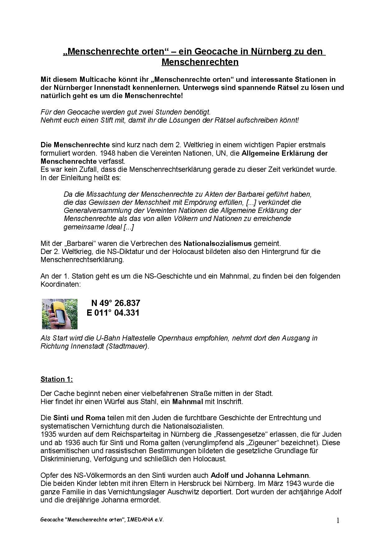 Cover von "Menschenrechte orten" – ein Geocache in Nürnberg zu den Menschenrechten