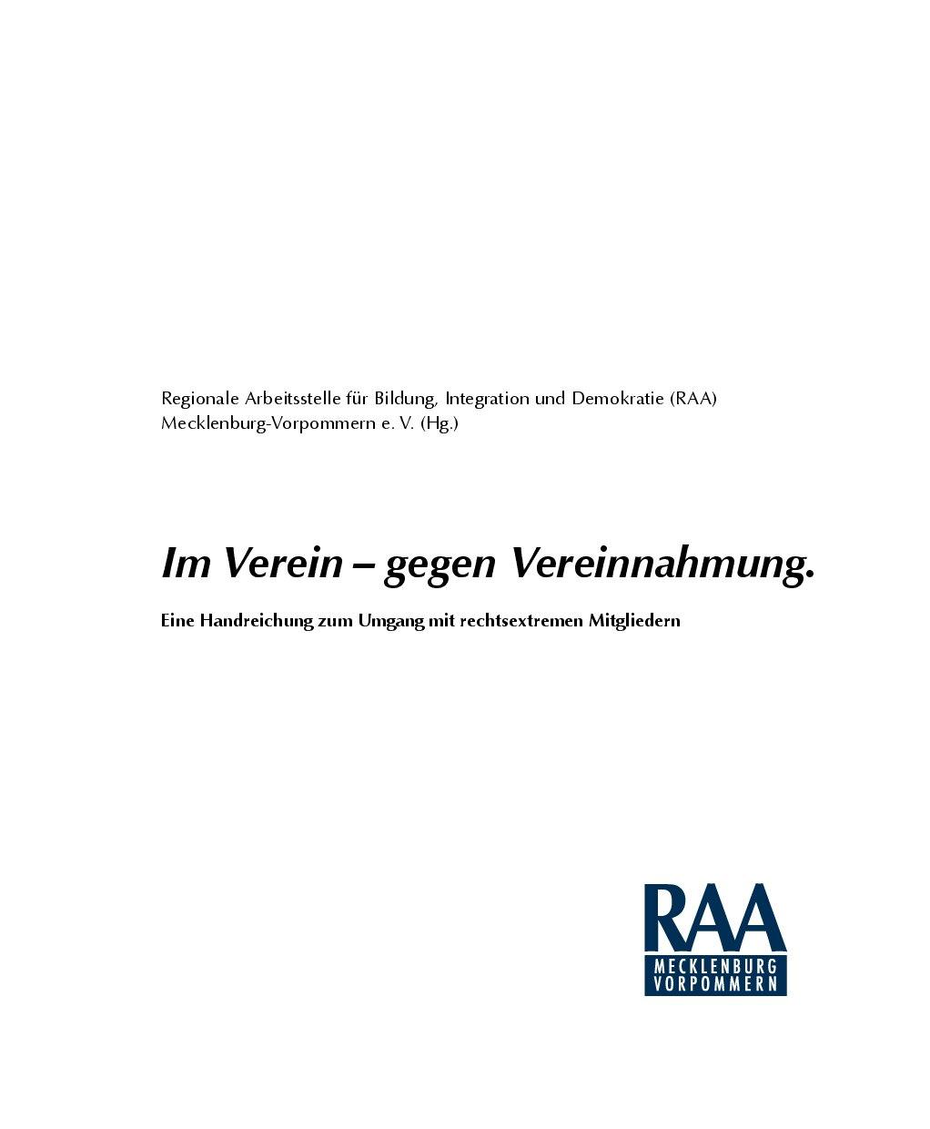 Cover von Im Verein – gegen Vereinnahmung. Eine Handreichung zum Umgang mit rechtsextremen Mitgliedern