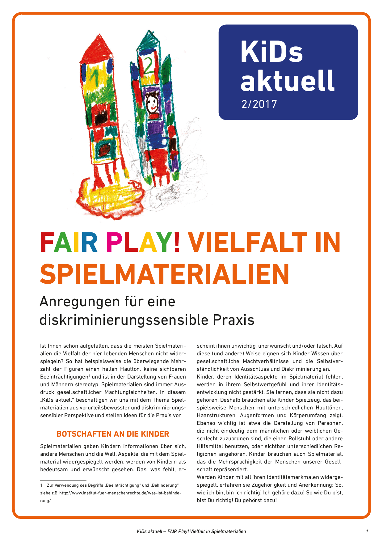 Cover von KiDs aktuell 2/2017 Fair play! Vielfalt in Spielmaterialien. Anregungen für eine diskriminierungssensible Praxis