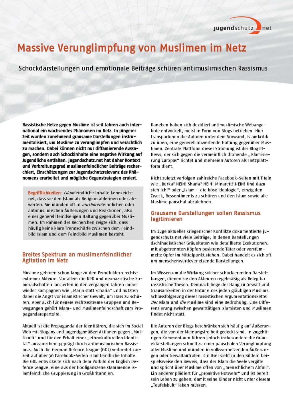 Cover von Massive Verunglimpfung von Muslimen im Netz. Schockdarstellungen und emotionale Beiträge schüren antimuslimischen Rassismus