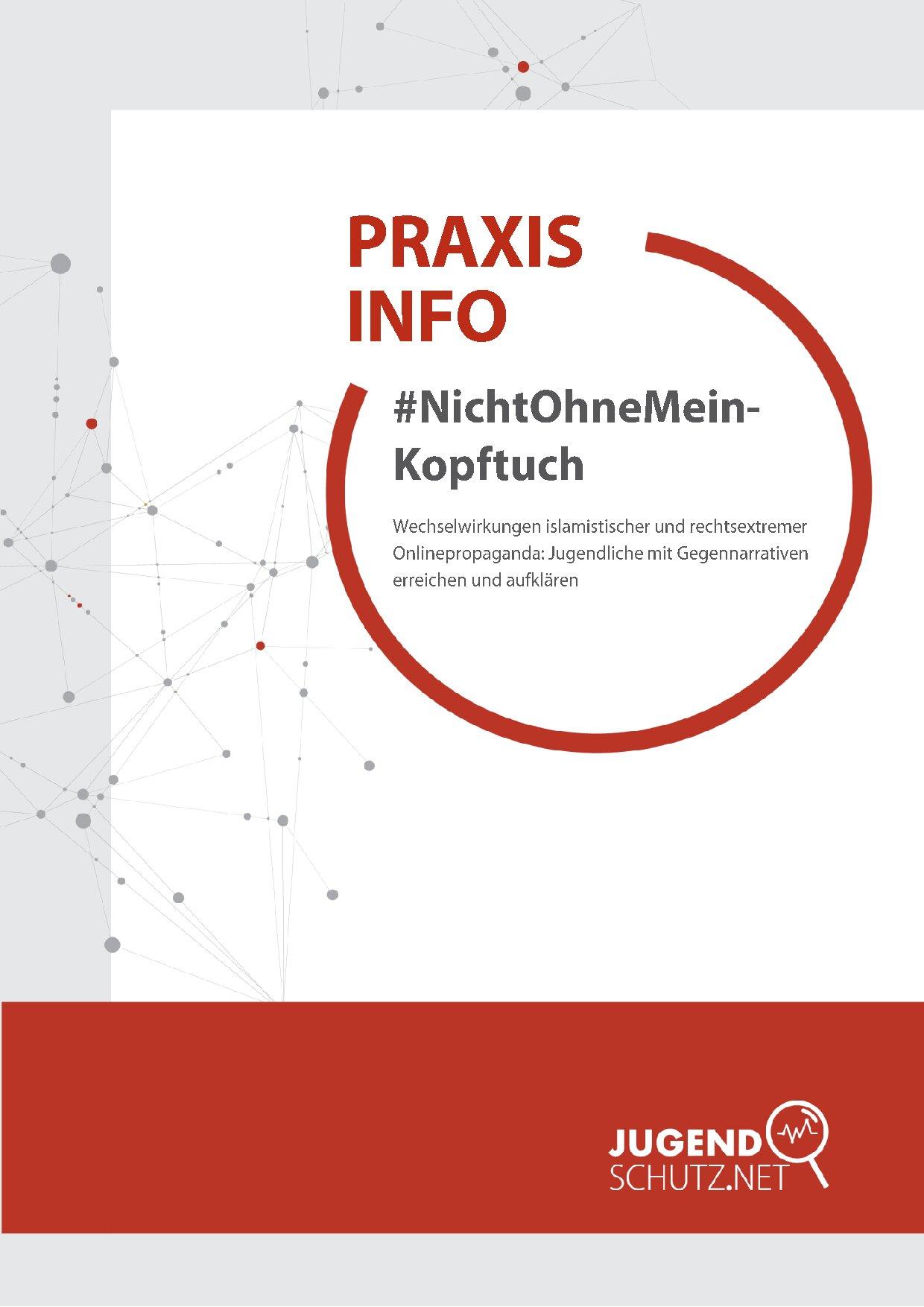 Cover von Praxisinfo #NichtOhneMeinKopftuch. Wechselwirkungen islamistischer und rechtsextremer Onlinepropaganda: Jugendliche mit Gegennarrativen erreichen und aufklären