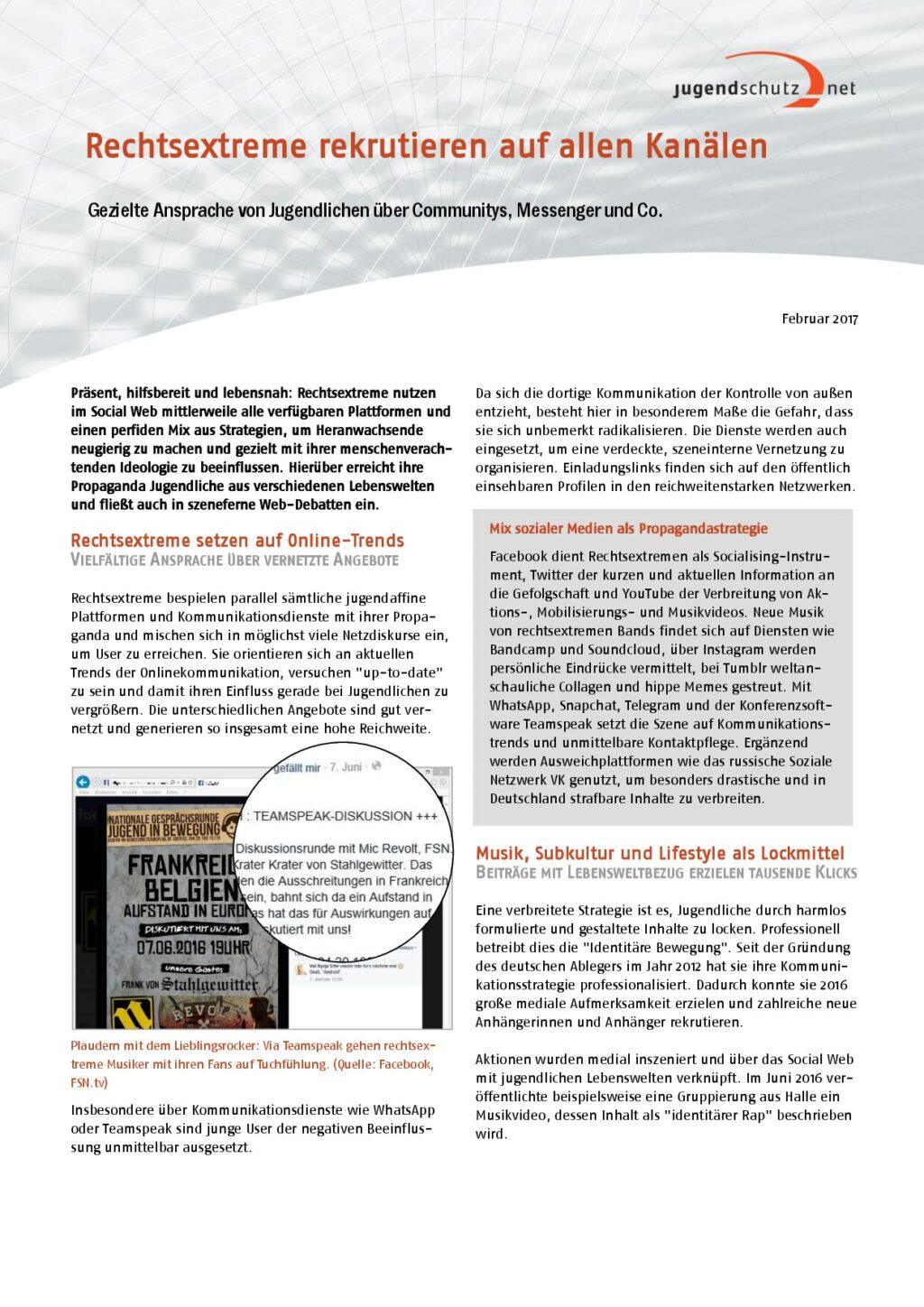 Cover von Rechtsextreme rekrutieren auf allen Kanälen. Gezielte Ansprache von Jugendlichen über Communitys, Messenger und Co.