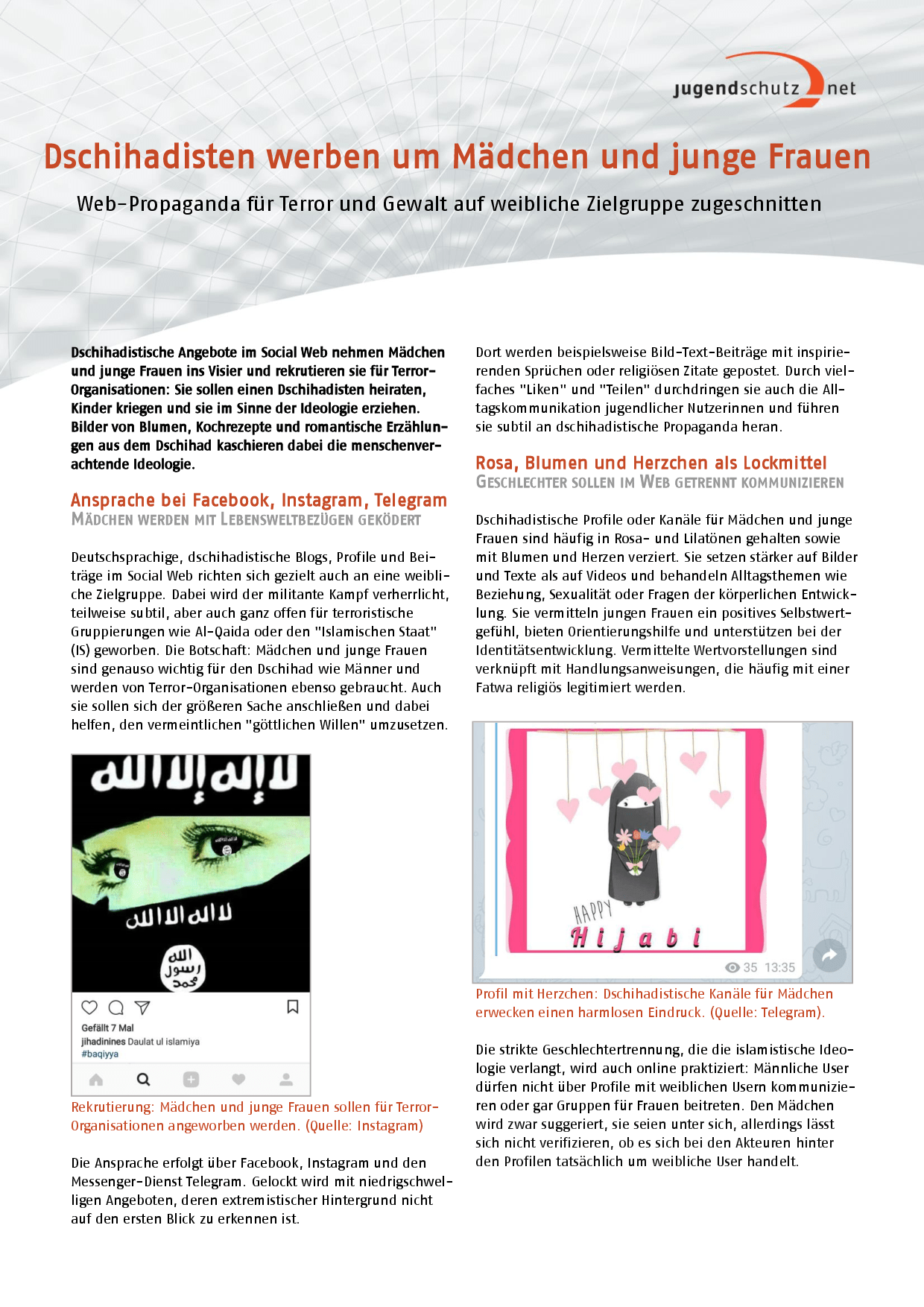 Cover von Dschihadisten werben um Mädchen und junge Frauen. Web-Propaganda für Terror und Gewalt auf weibliche Zielgruppe zugeschnitten