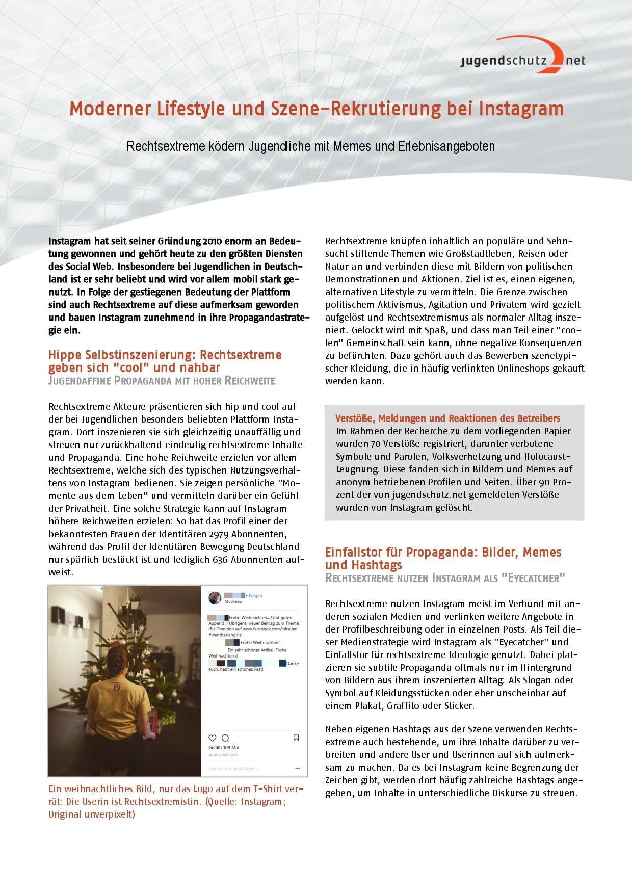 Cover von Moderner Lifestyle und Szene – Rekrutierung bei Instagram. Rechtsextreme ködern Jugendliche mit Memes und Erlebnisangeboten