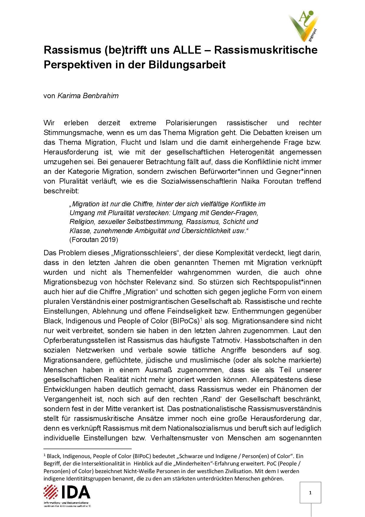 Cover von Rassismus (be)trifft uns ALLE – Rassismuskritische Perspektiven in der Bildungsarbeit