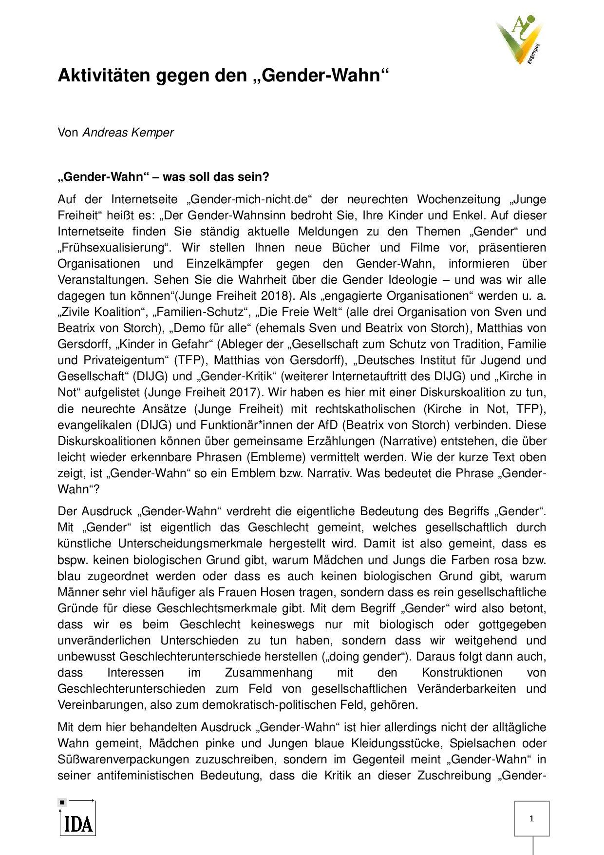 Cover von Aktivitäten gegen den "Gender-Wahn"