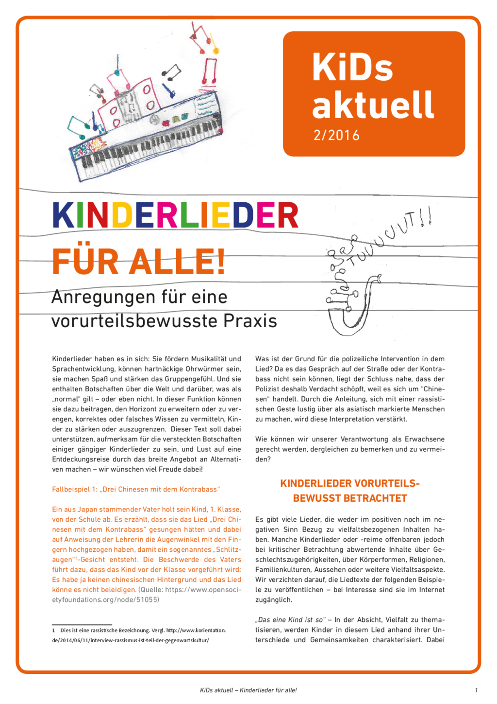 Cover von KiDs aktuell 2/2016: Kinderlieder für alle! Anregungen für eine vorurteilsbewusste Praxis