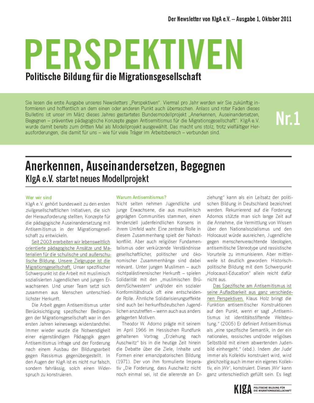 Cover von Perspektiven. Politische Bildung für die Migrationsgesellschaft – Nr. 1
