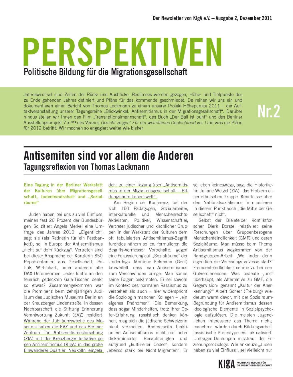 Cover von Perspektiven. Politische Bildung für die Migrationsgesellschaft – Nr. 2
