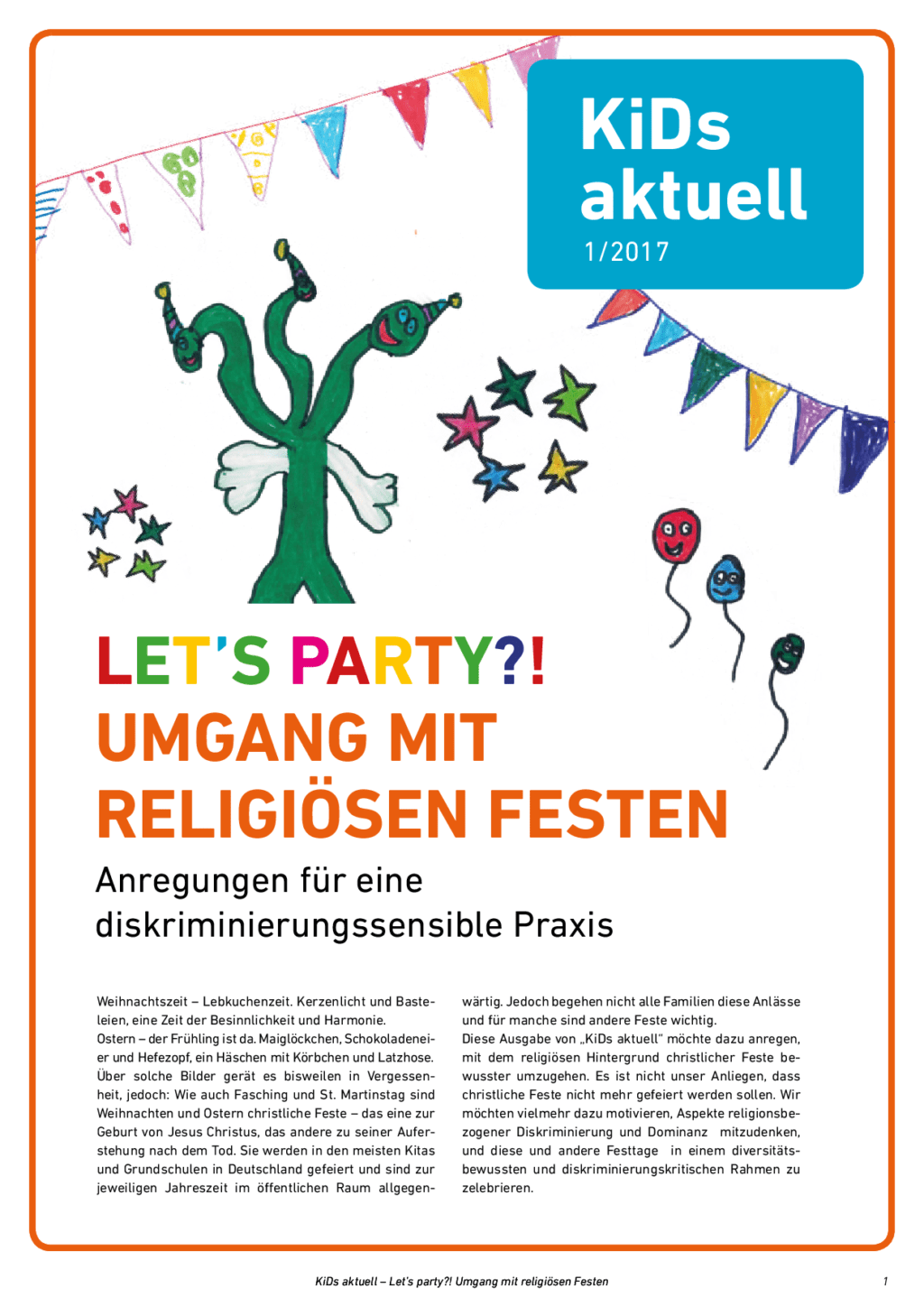 Cover von KiDs aktuell 1/2017: Let’s Party?! Umgang mit religiösen Festen. Anregungen für eine diskriminierungssensible Praxis