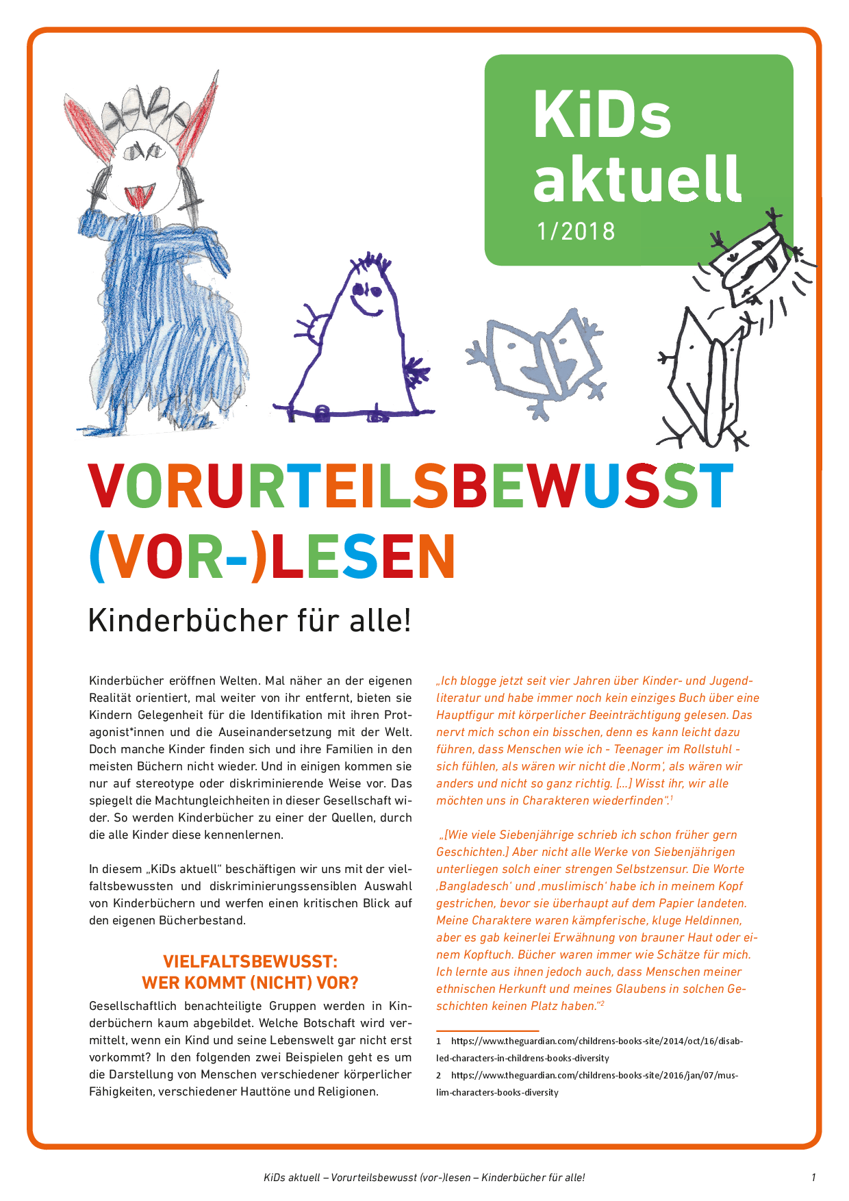 Cover von KiDs aktuell 1/2018 VORURTEILSBEWUSST (VOR-)LESEN Kinderbücher für alle!