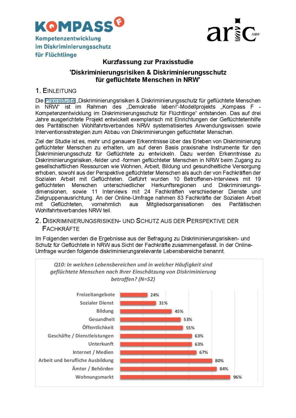 Cover von Kurzfassung zur Praxisstudie ‚Diskriminierungsrisiken & Diskriminierungsschutz für geflüchtete Menschen in NRW‘