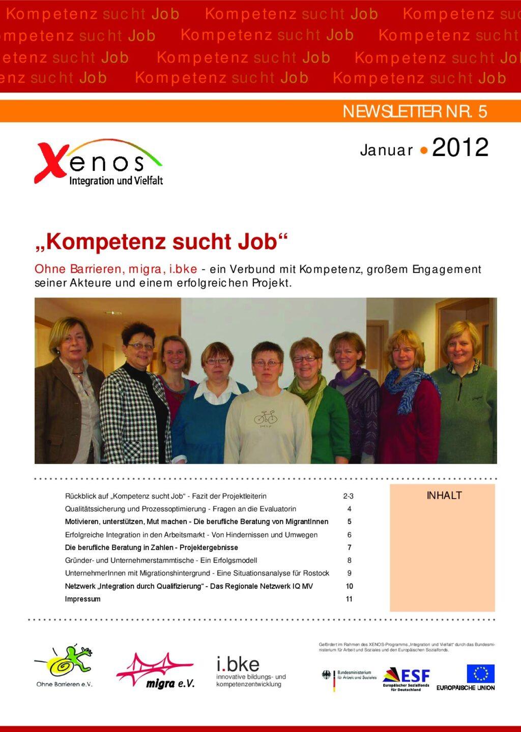 Cover von Kompetenz sucht Job. Newsletter Nr. 5 Januar 2012
