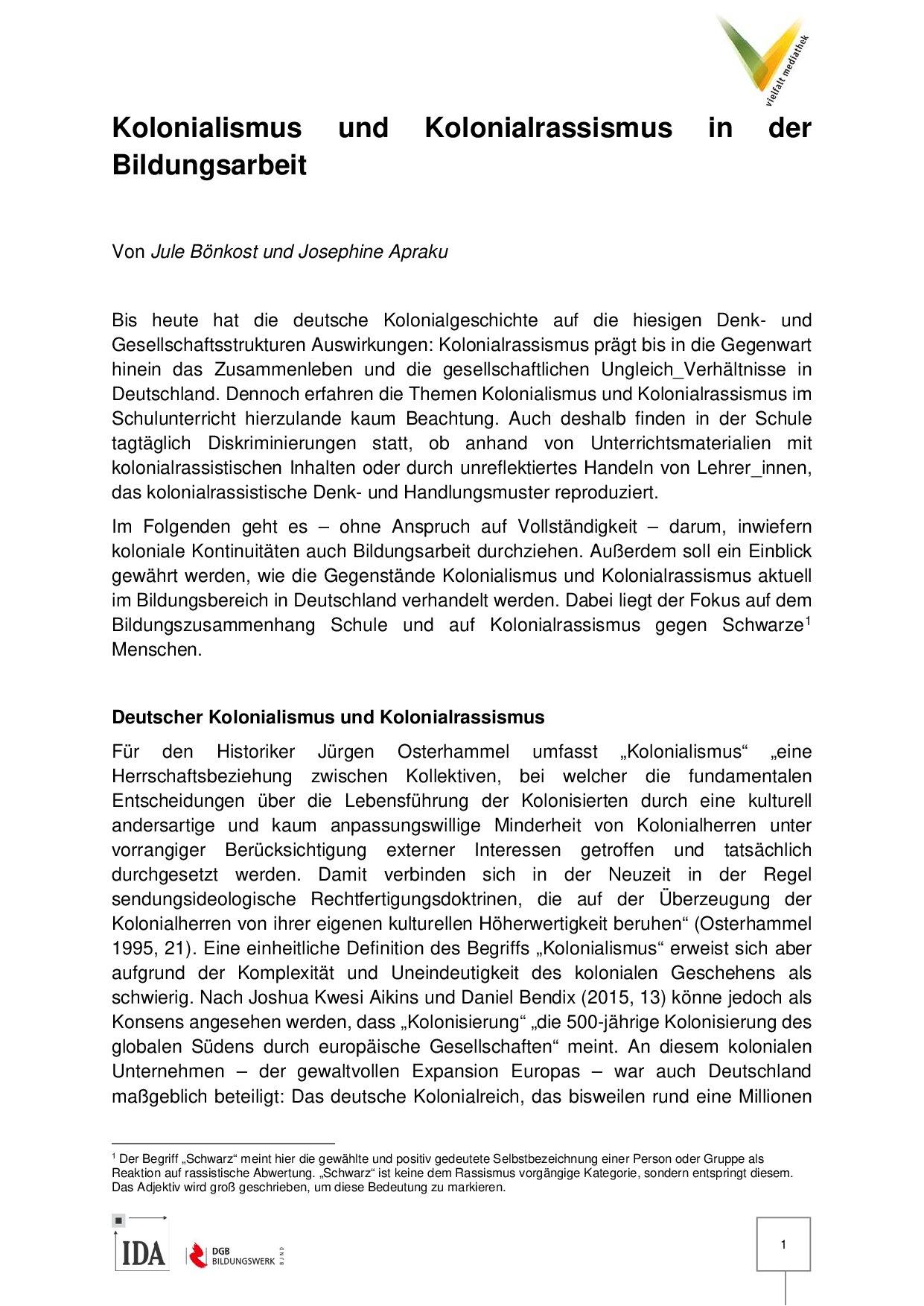 Cover von Kolonialismus und Kolonialrassismus in der Bildungsarbeit