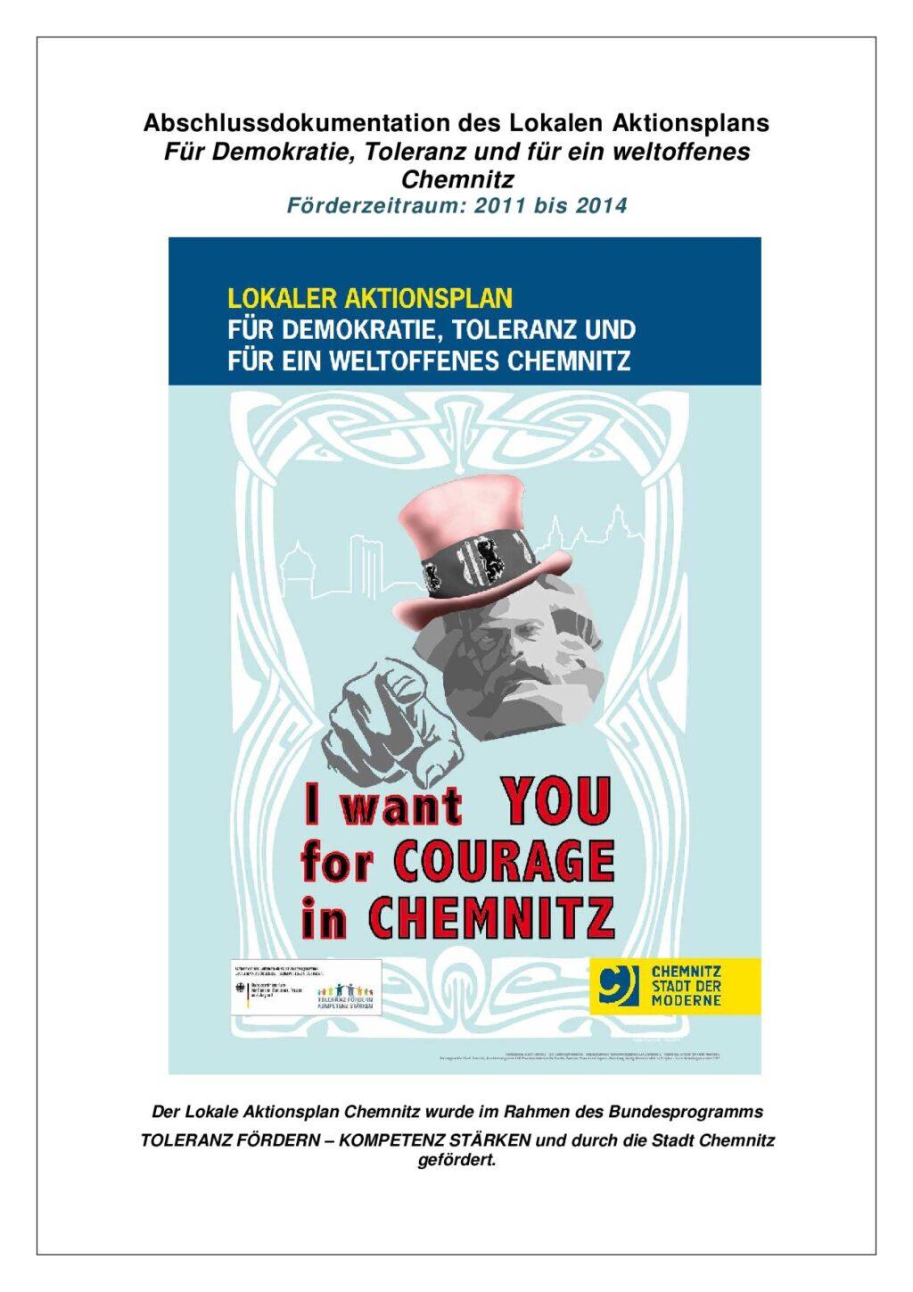 Cover von Abschluss Dokumentation des Lokalen Aktionsplans. Für Demokratie, Toleranz und für ein weltoffenenes Chemnitz.