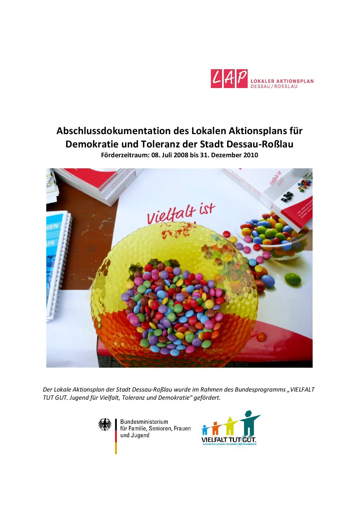 Cover von Abschlussdokumentation des Lokalen Aktionsplans für Demokratie und Toleranz der Stadt Dessau-Roßlau