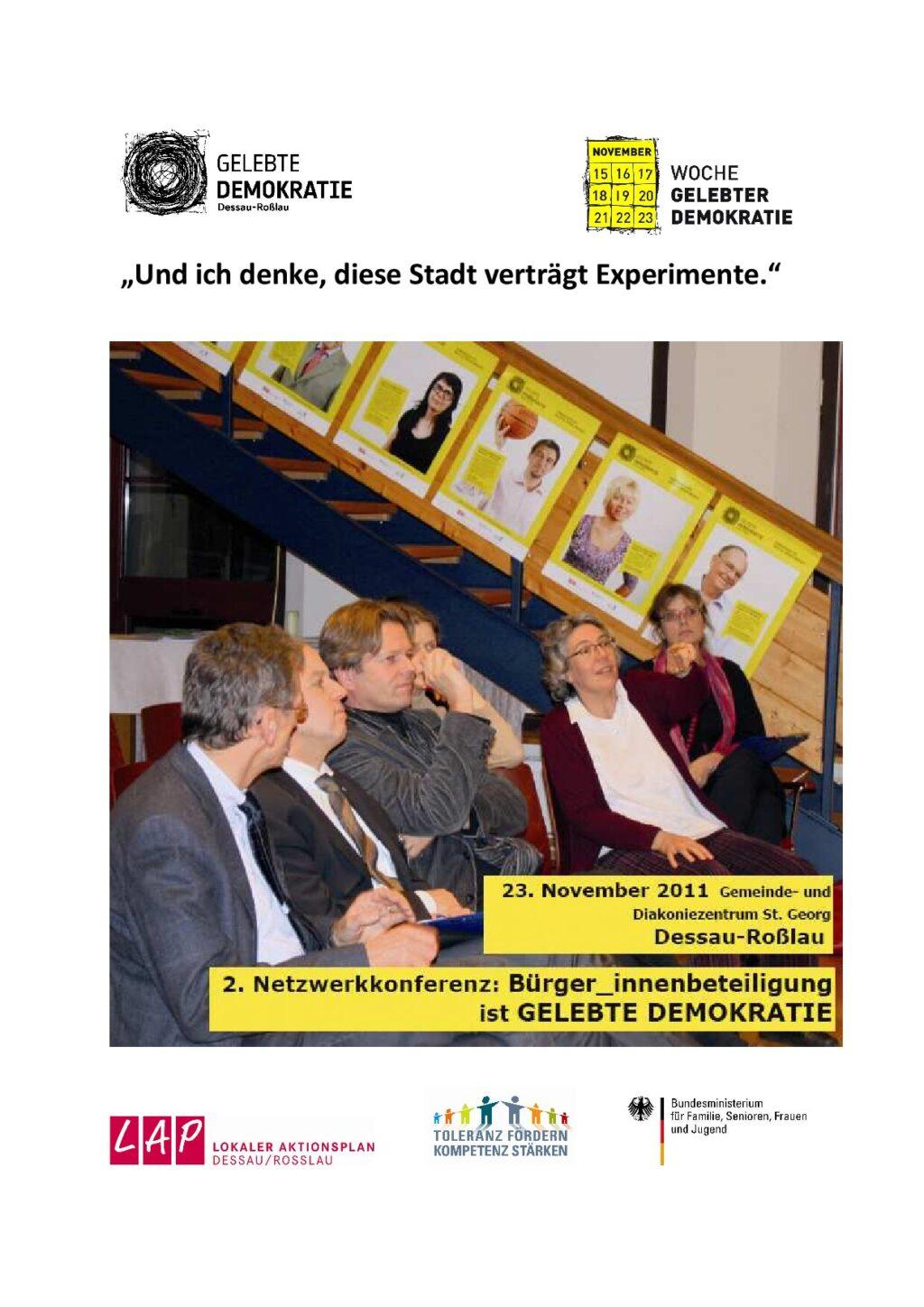 Cover von "Und ich denke, diese Stadt verträgt Experimente." 2. Netzwerkkonferenz: Bürger_innenbeteiligung ist GELEBTE DEMOKRATIE
