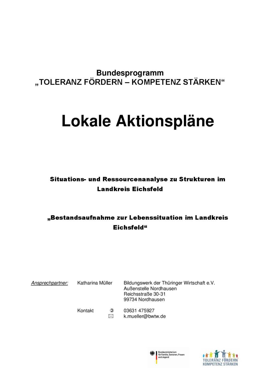 Cover von Lokale Aktionspläne. Situations- und Ressourcenanalyse zu Strukturen im Landkreis Eichsfeld. "Bestandsaufnahme zur Lebenssituation im Landkreis Eichsfeld"
