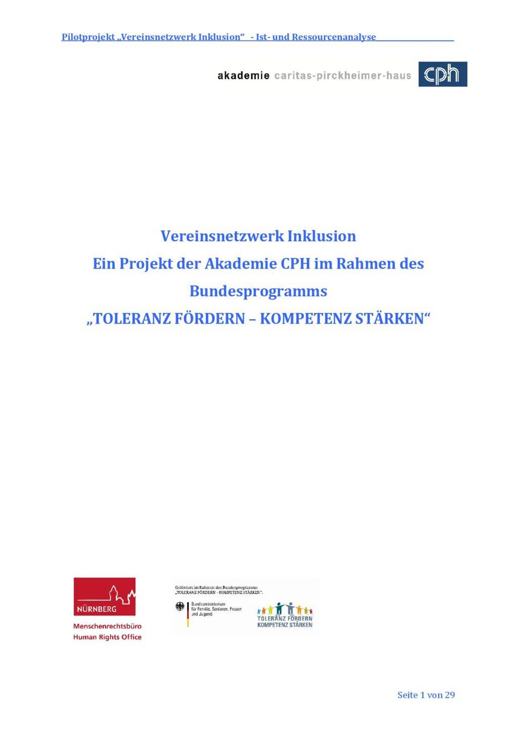 Cover von Vereinsnetzwerk Inklusion. Ein Projekt der Akademie CPH im Rahmen des Bundesprogramms "TOLERANZ FÖRDERN – KOMPETENZ STÄRKEN. Ist- und Ressourcenanalyse