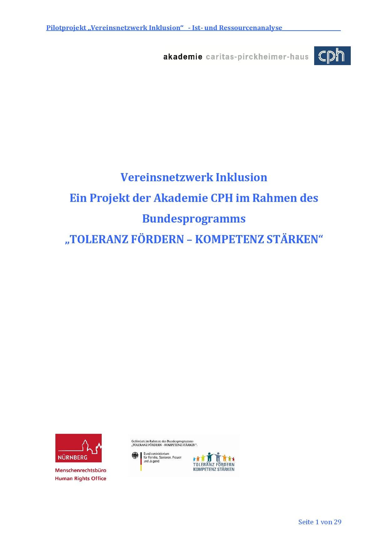 Cover von Vereinsnetzwerk Inklusion. Ein Projekt der Akademie CPH im Rahmen des Bundesprogramms "TOLERANZ FÖRDERN – KOMPETENZ STÄRKEN. Ist- und Ressourcenanalyse