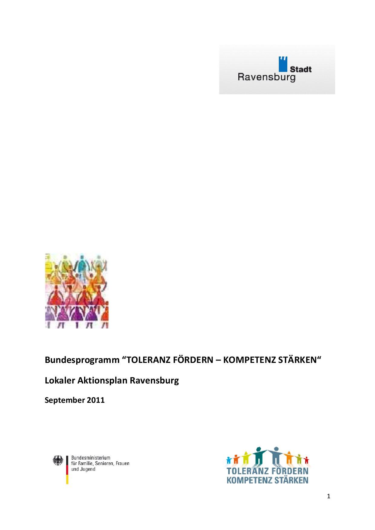 Cover von Bundesprogramm "TOLERANZ FÖRDERN – KOMPETENZ STÄRKEN". Lokaler Aktionsplan Ravensburg
