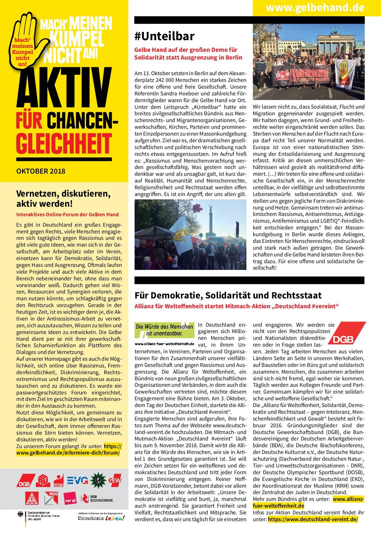 Cover von Aktiv für Chancengleichheit Oktober 2018