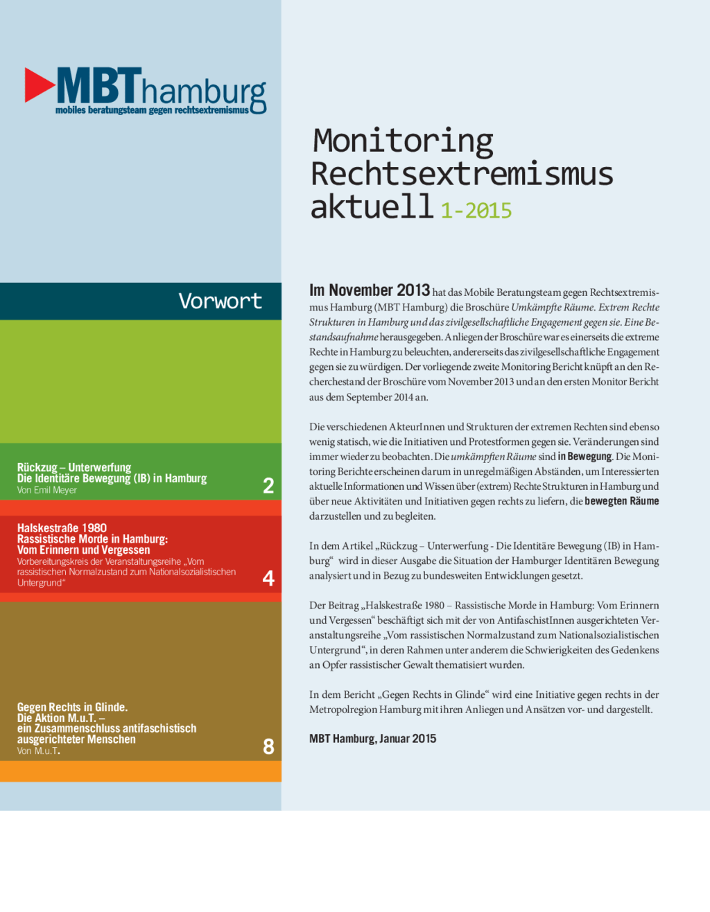 Cover von Monitoring.Rechtsextremismus aktuell 1-2015