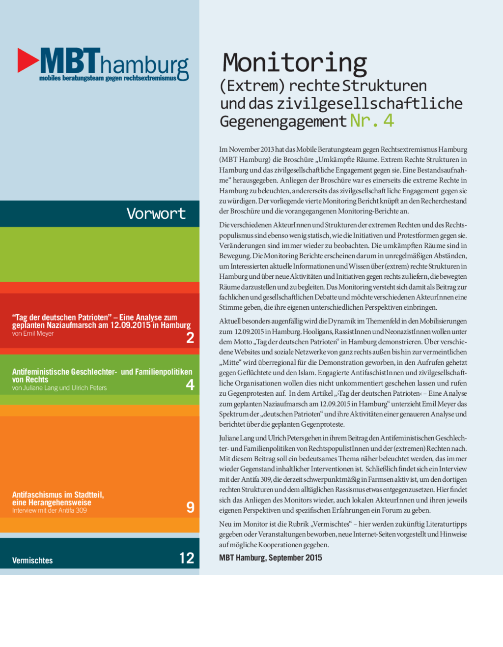 Cover von Monitoring. (Extrem) rechte Strukturen und das zivilgesellschaftliche Gegenengagement Nr. 4