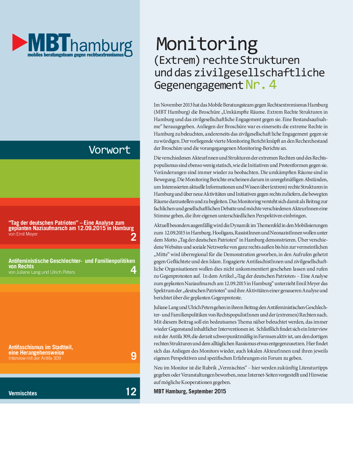 Cover von Monitoring. (Extrem) rechte Strukturen und das zivilgesellschaftliche Gegenengagement Nr. 4