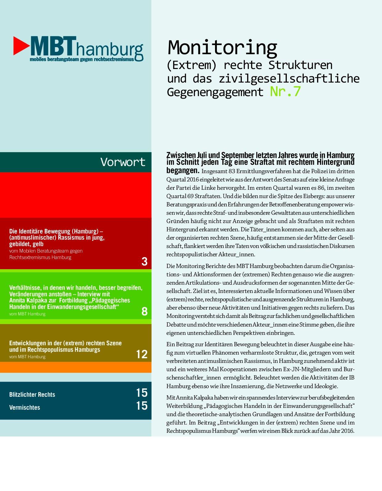 Cover von Monitoring (extrem) rechte Strukturen und das zivilgesellschaftliche Gegenengagement Nr. 7